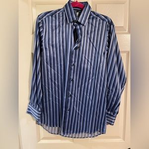 Asconti Black NWOT Mens Blue Striped Sateen Dress Shirt